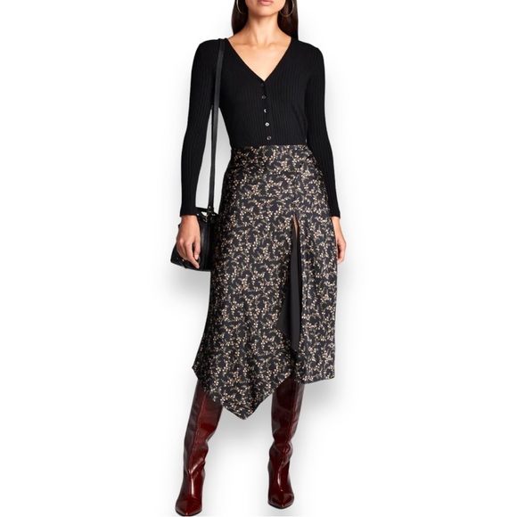 Jonathan Simkhai Dresses & Skirts - Jonathan Simkhai Black Silk Handerkerchief Floral Print Midi Skirt